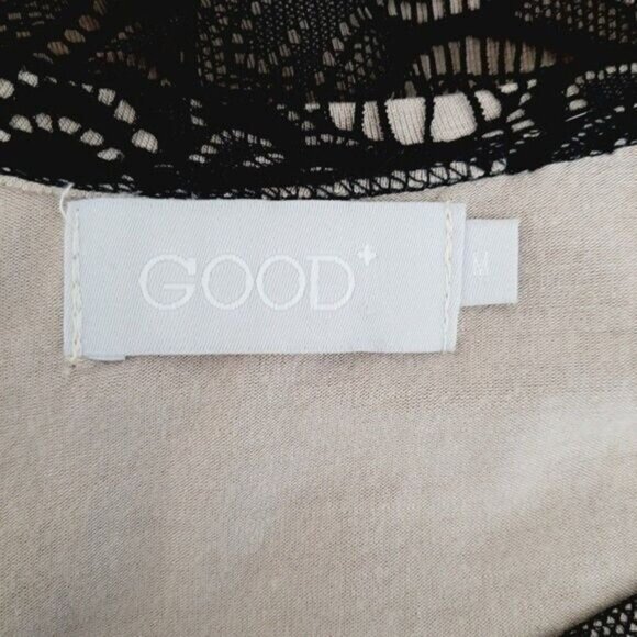 GOOD CLOTHING | Black Lace Nude Lining Scoop Neck Short Sleeve Dress Sz M - Picture 12 of 13